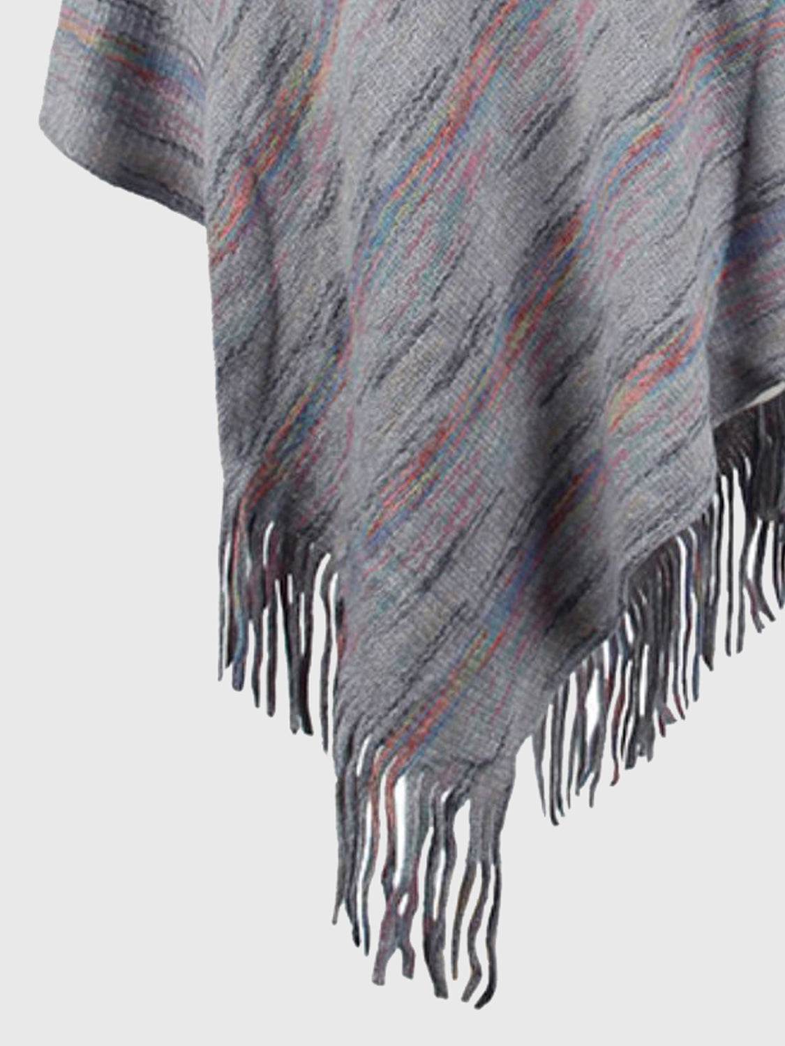 Fringe Hem Hooded Poncho - Delanoir