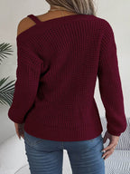 Asymmetrical Neck Long Sleeve Sweater - Delanoir