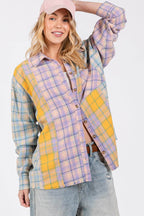 SAGE + FIG Button Up Raw Hem Plaid Flannel Shirt - Delanoir