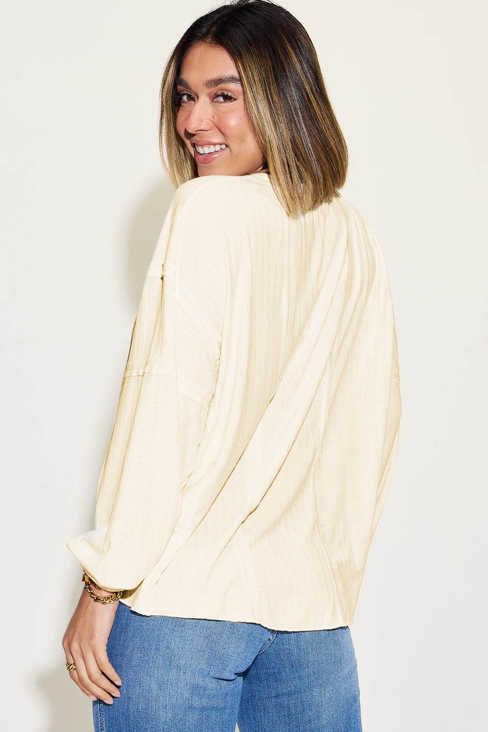 Basic Bae Full Size Ribbed Round Neck Long Sleeve T-Shirt - Delanoir