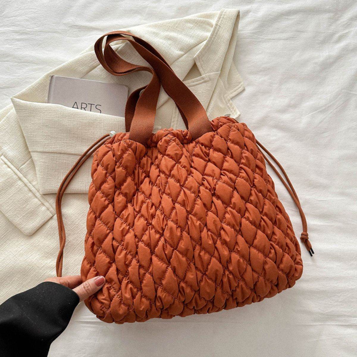 Drawstring Bubble Texture Tote Bag - Delanoir