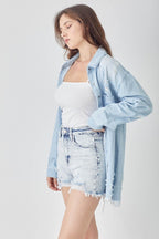 RISEN Raw Hem Distressed High Rise Denim Shorts - Delanoir