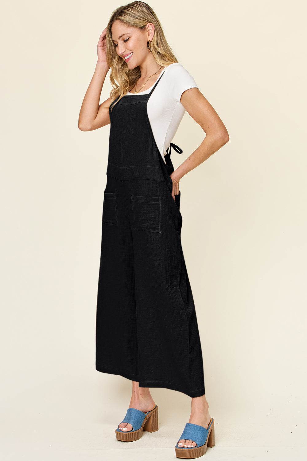 Double Take Full Size Texture Sleeveless Wide Leg Overall - Delanoir
