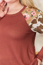 Hailey & Co Full Size Leopard Waffle-Knit Blouse - Delanoir