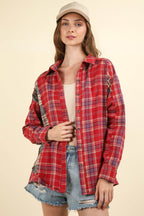 VERY J Contrast Plaid Raw Detail Shirt - Delanoir