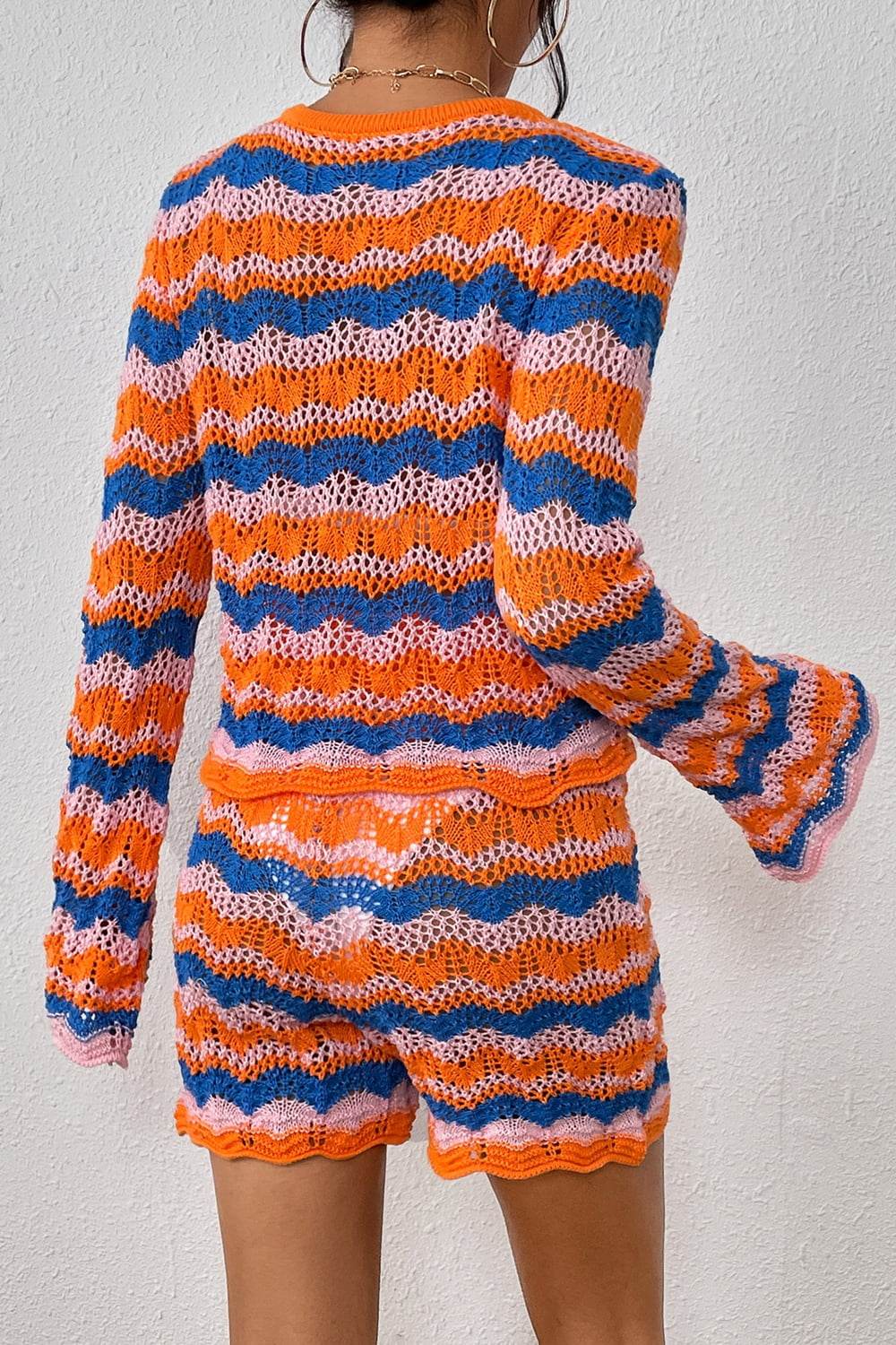 Striped Sweater and Knit Shorts Set - Delanoir