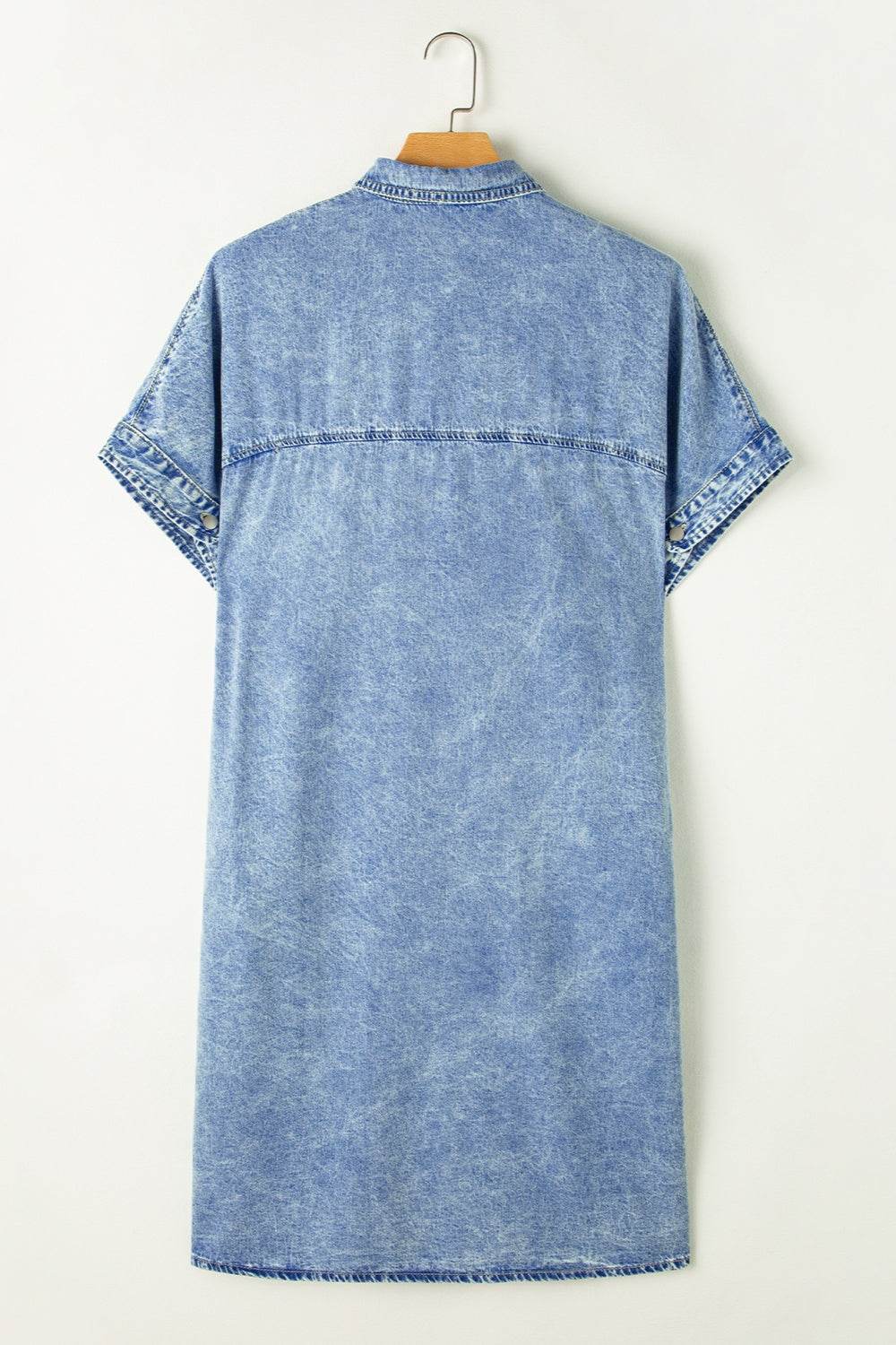 Pocketed Button Up Half Sleeve Denim Dress - Delanoir