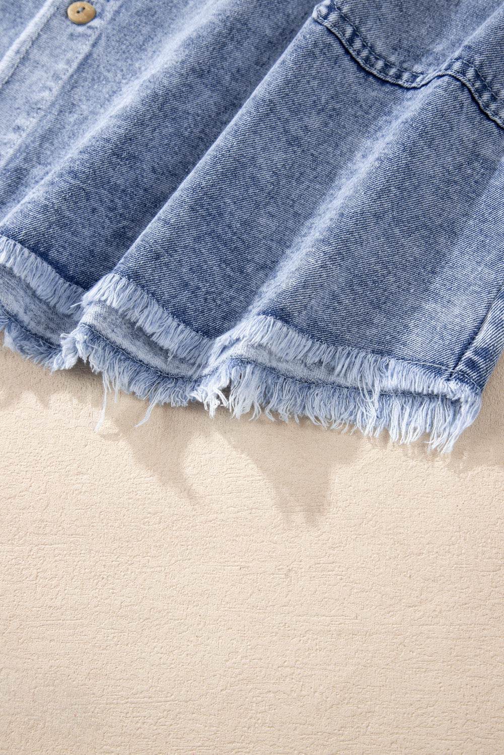 Raw Hem Button Down Long Sleeve Denim Dress - Delanoir