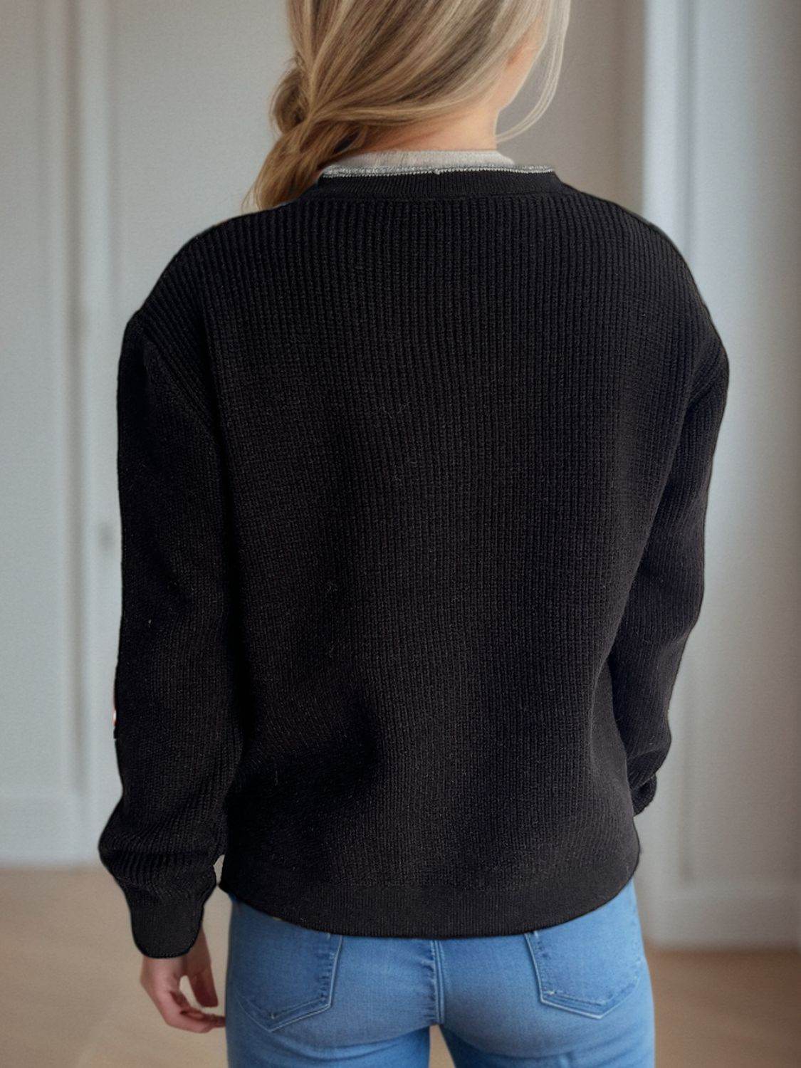 Contrast Button Down Long Sleeve Cardigan - Delanoir