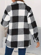 Plaid Button Up Long Sleeve Fuzzy Outerwear - Delanoir