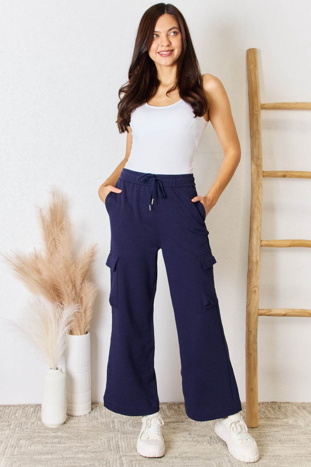 RISEN Drawstring Relaxed Cargo Wide Leg Pants - Delanoir