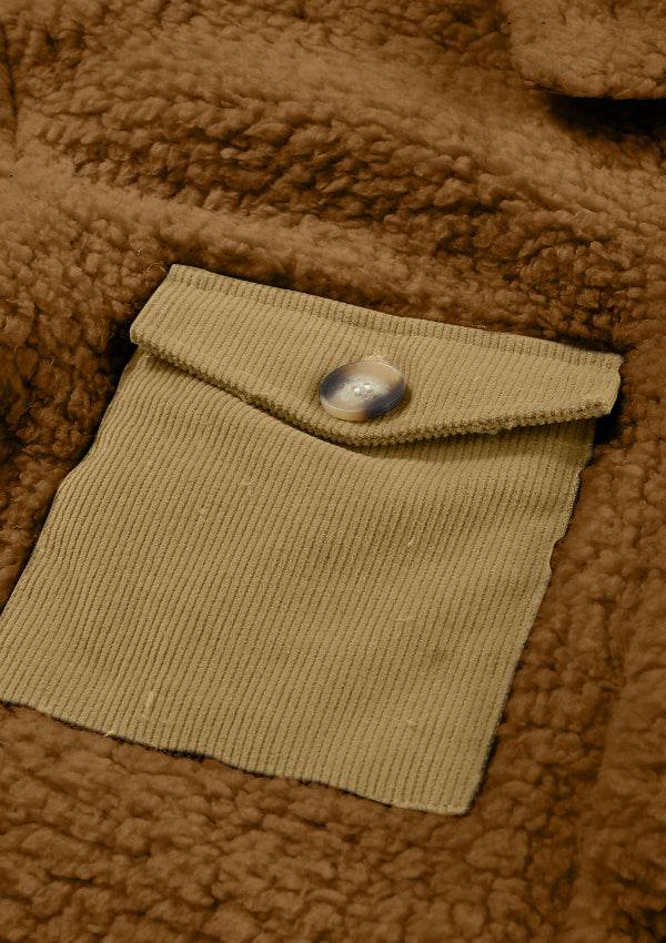 Collared Neck Long Sleeve Longline Teddy Jacket - Delanoir