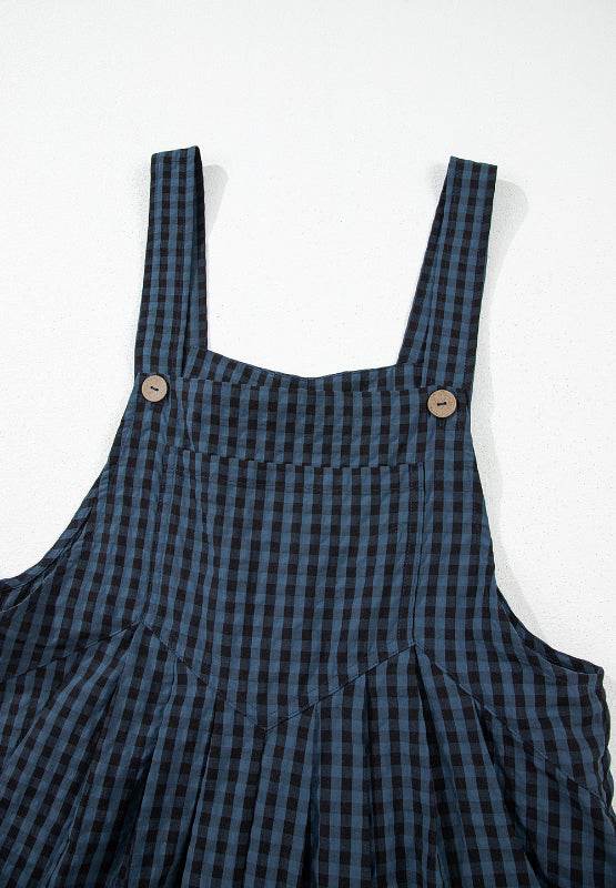 Plaid Wide Strap Wide Leg Overalls - Delanoir