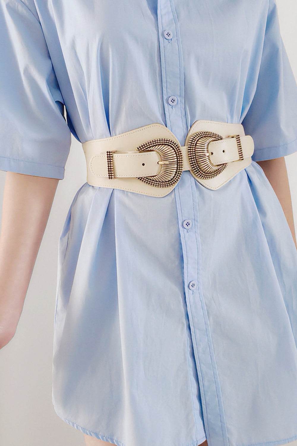 Shell Double Buckle Elastic Wide Belt - Delanoir