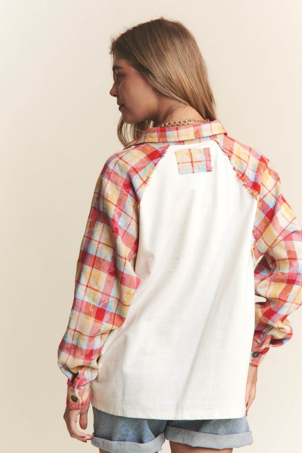 J.NNA Plaid Contrast Button Down Henley Top - Delanoir