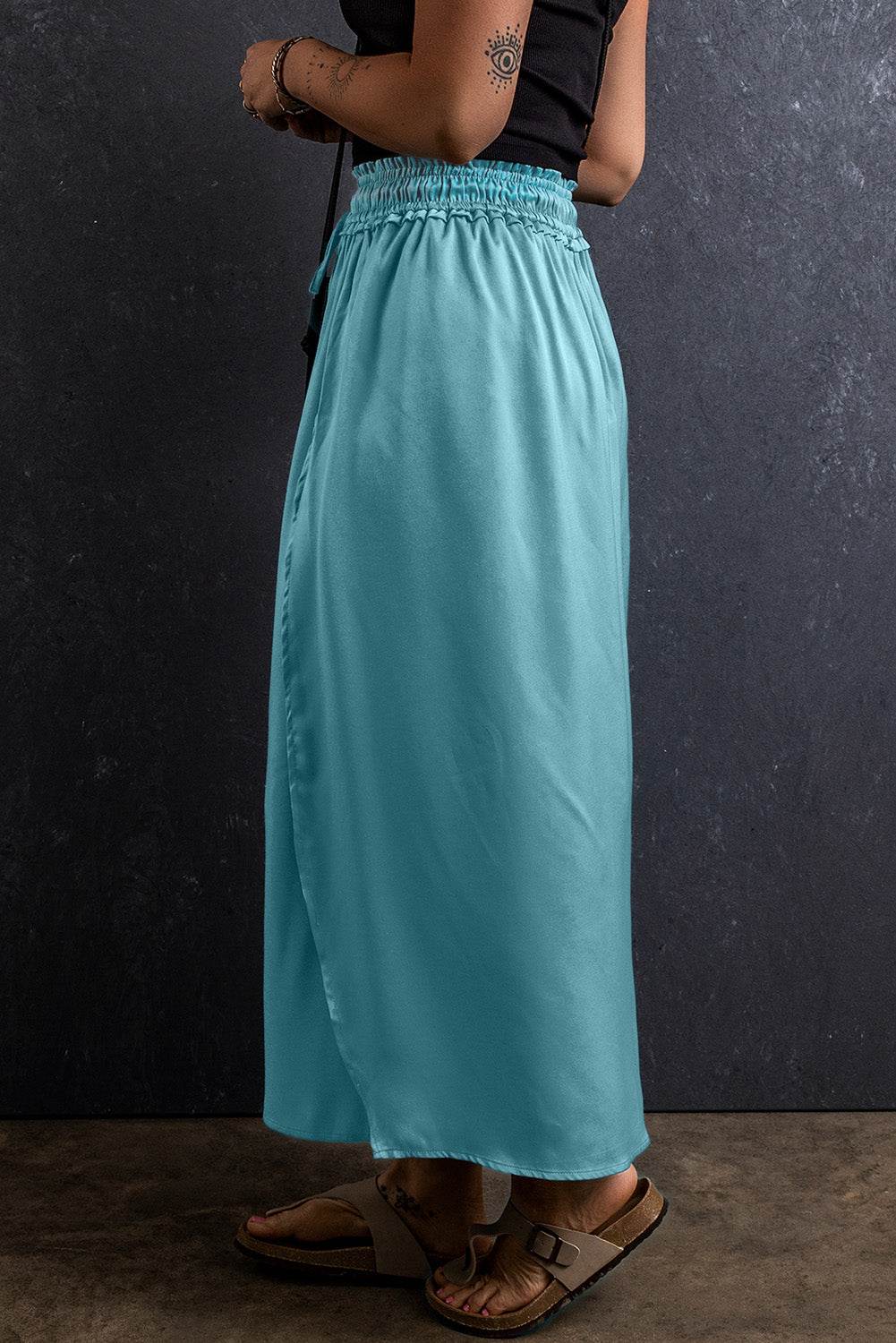 Slit Drawstring Elastic Waist Skirt - Delanoir