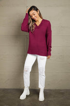 Woven Right Horizontal Ribbing Fringe Trim Hooded Sweater - Delanoir