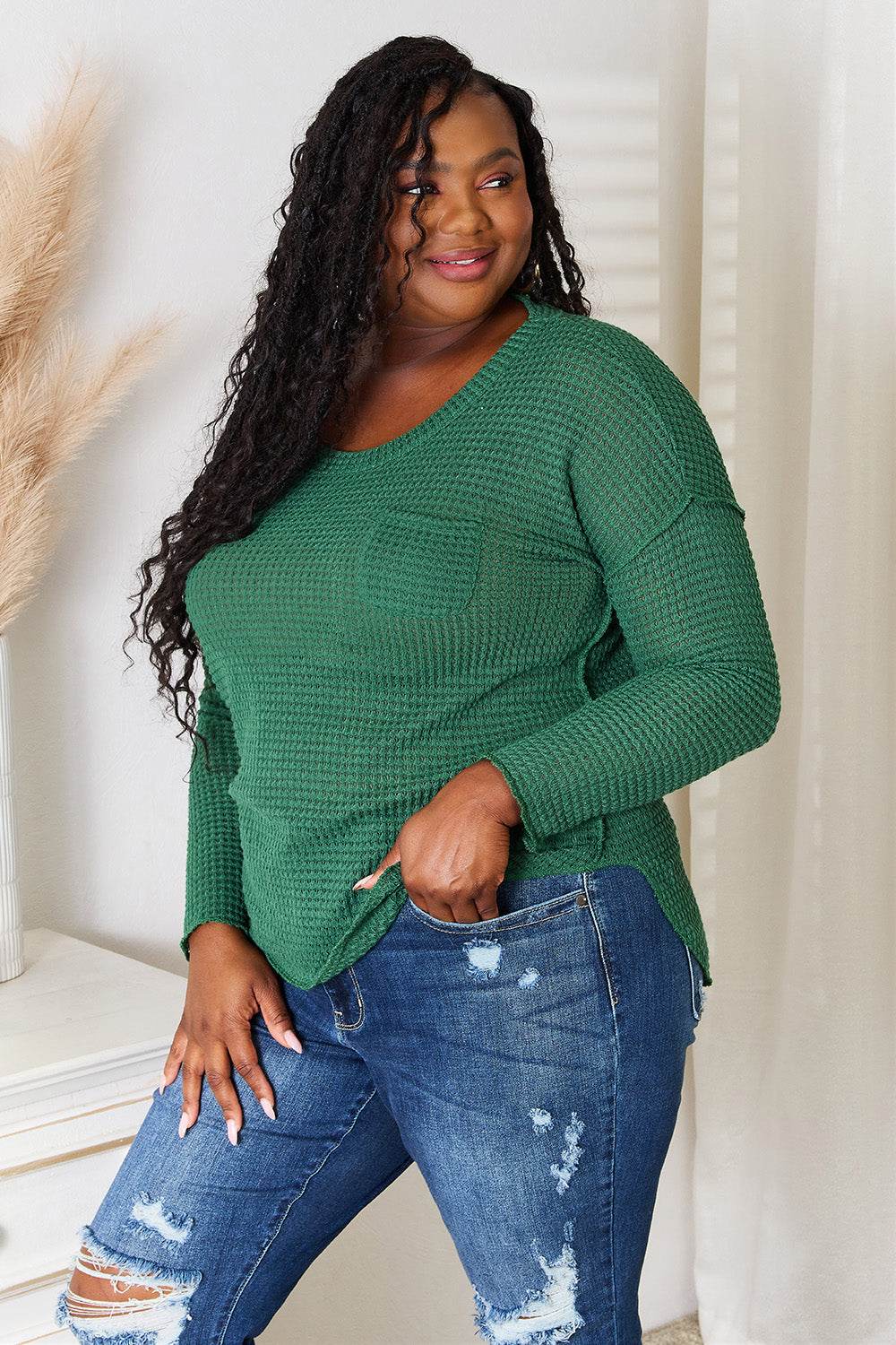 Culture Code Full Size Scoop Neck Patch Pocket Top - Delanoir