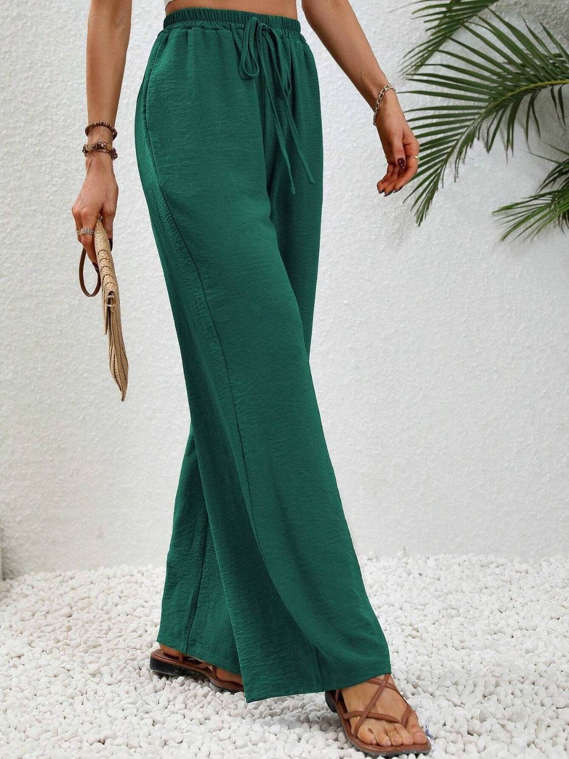 Wide Leg Drawstring Pants - Delanoir