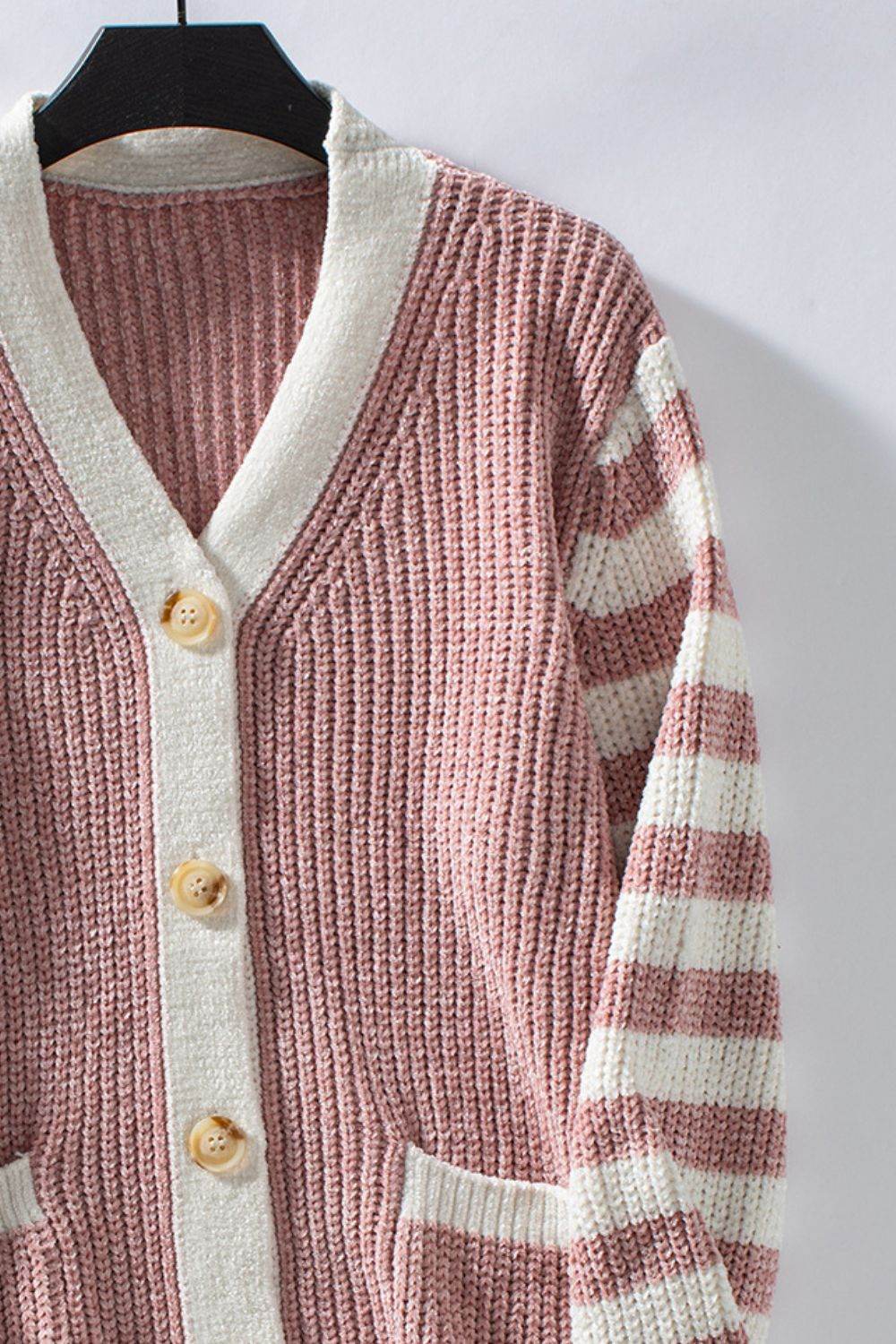 Striped Button Up Long Sleeve Cardigan - Delanoir