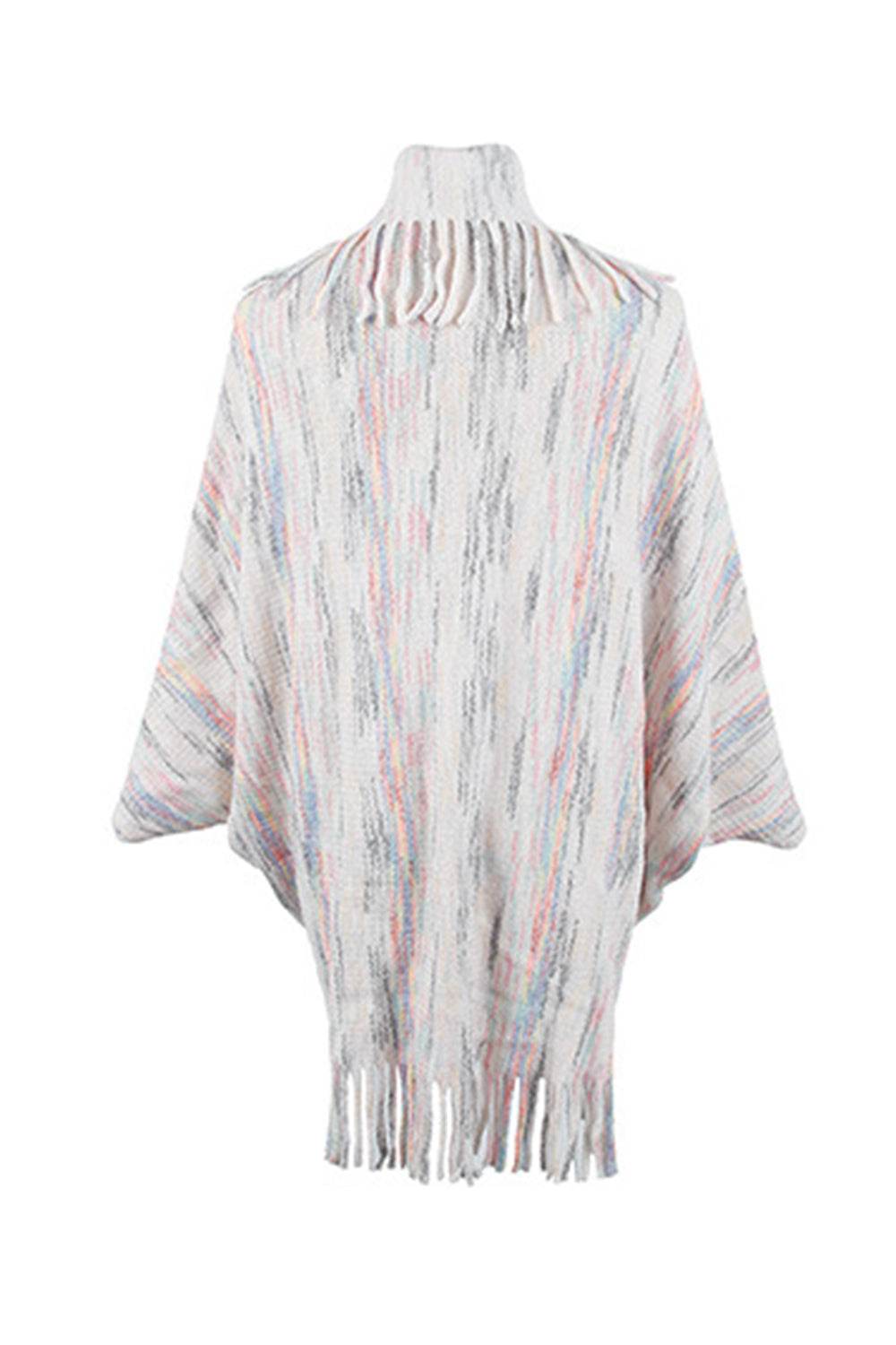 Fringe Detail Printed Poncho - Delanoir