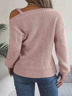 Asymmetrical Neck Long Sleeve Sweater - Delanoir
