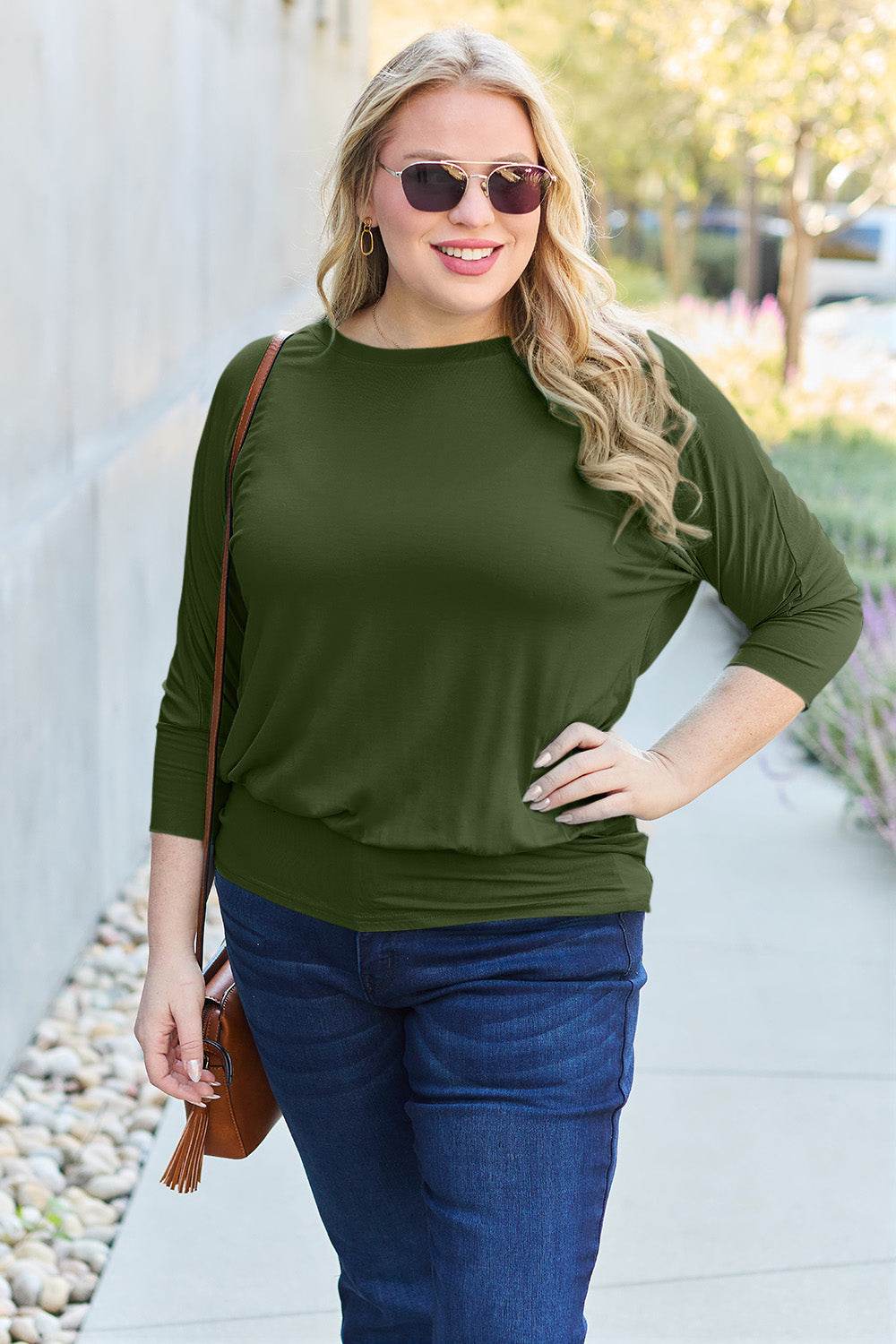 Basic Bae Full Size Round Neck Batwing Sleeve Top - Delanoir