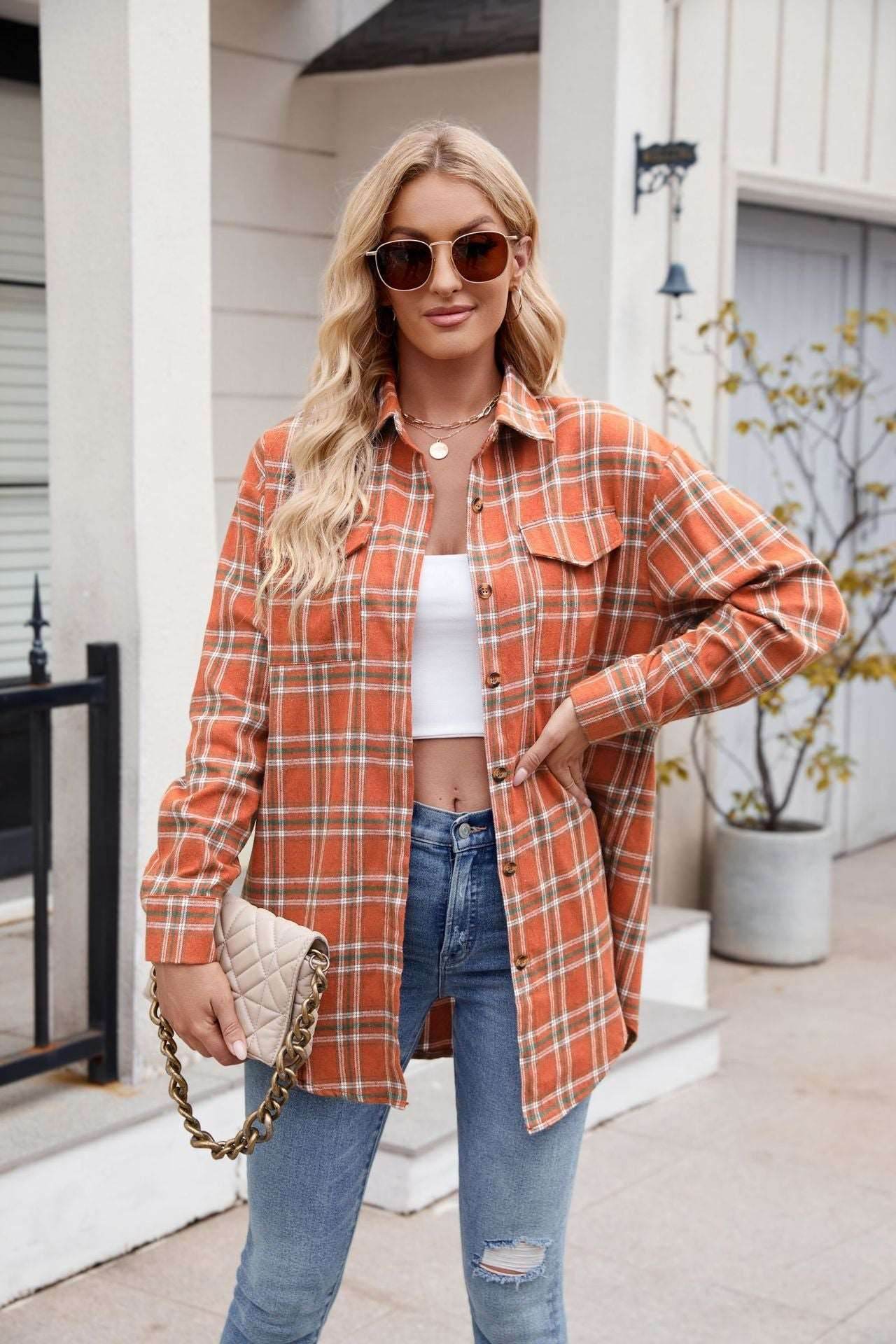 Mandy Plaid Button Up Long Sleeve Shirt - Delanoir