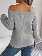 Openwork Off-Shoulder Long Sleeve Sweater - Delanoir