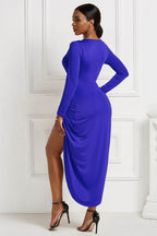 High-low Ruched Surplice Long Sleeve Dress - Delanoir
