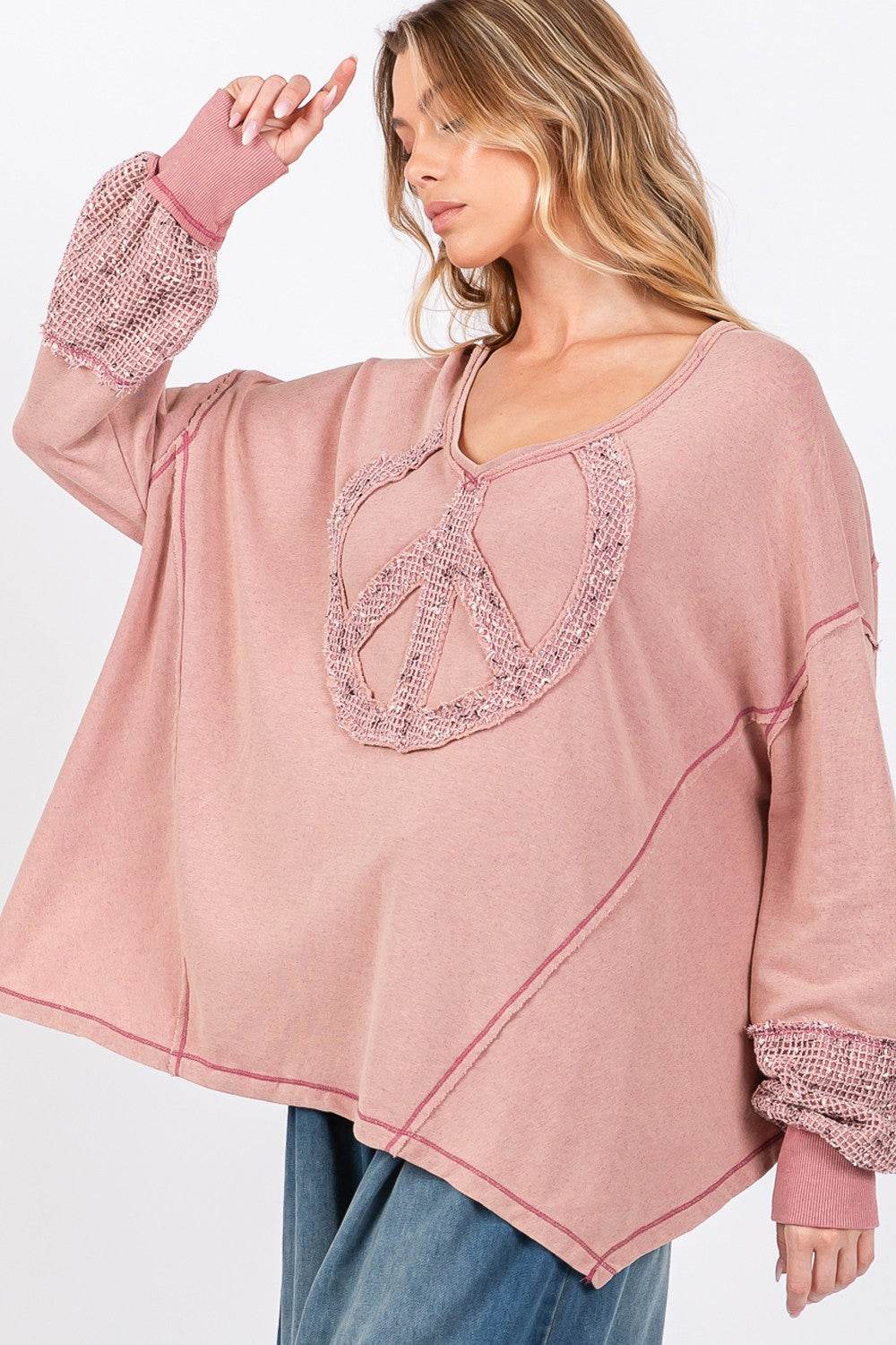 SAGE + FIG Peace Sign Mineral Wash Terry Top - Delanoir