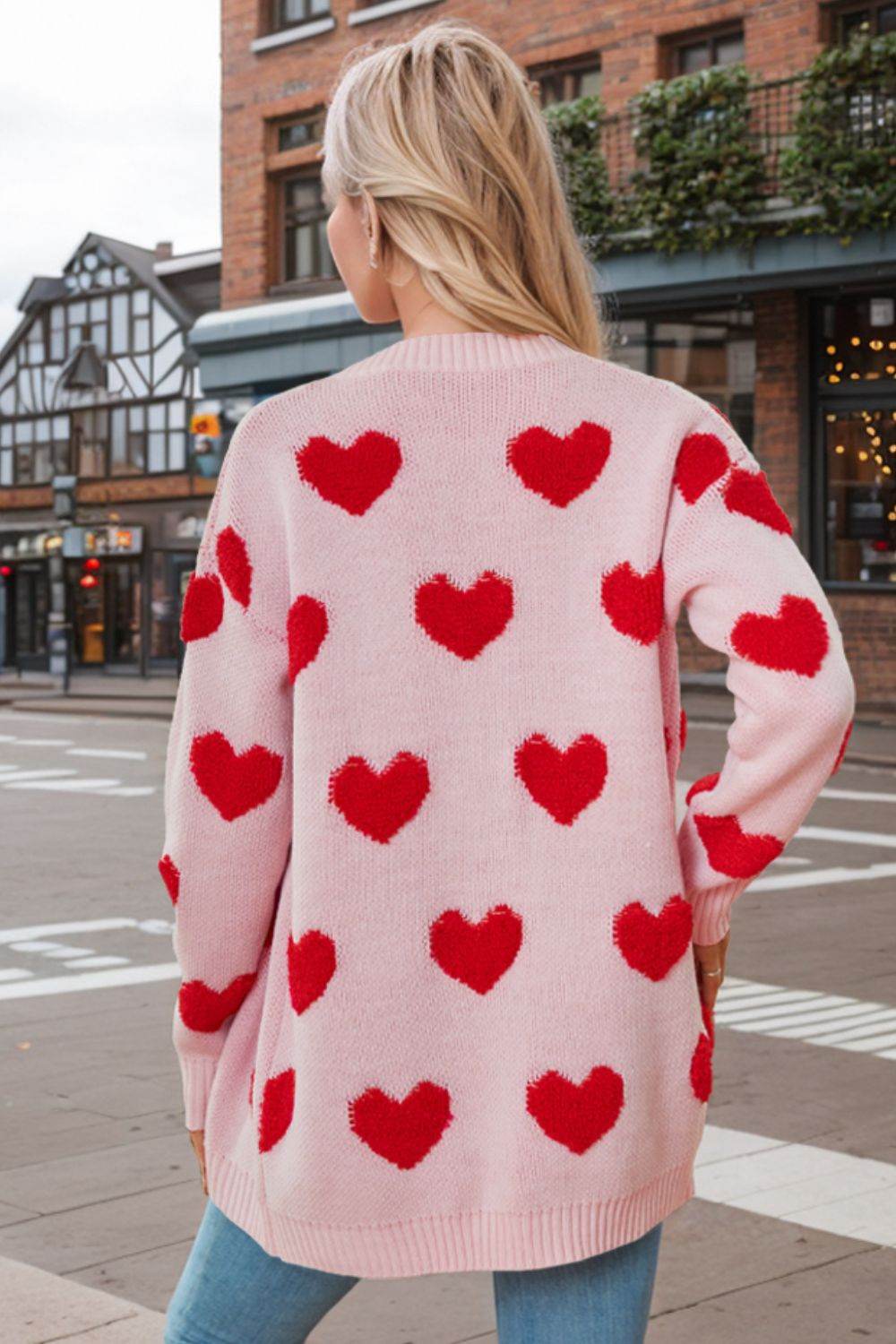 Heart Button Down Long Sleeve Cardigan - Delanoir