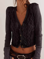 V-Neck Button Up Cropped Cardigan - Delanoir