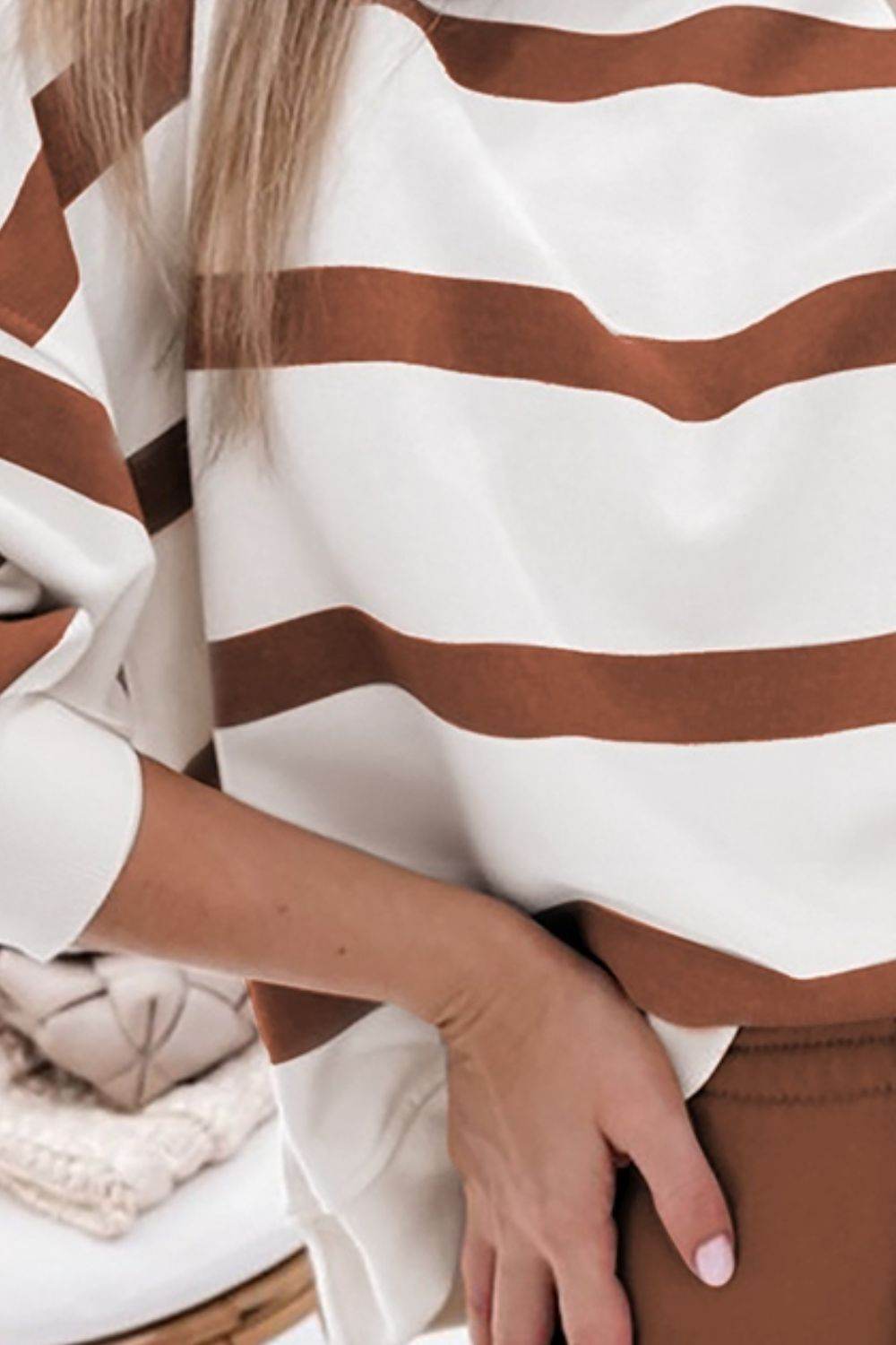 Striped Round Neck Long Sleeve Top and Pants Set - Delanoir