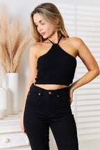 Basic Bae Halter Neck Ribbed Cropped Knit Top - Delanoir