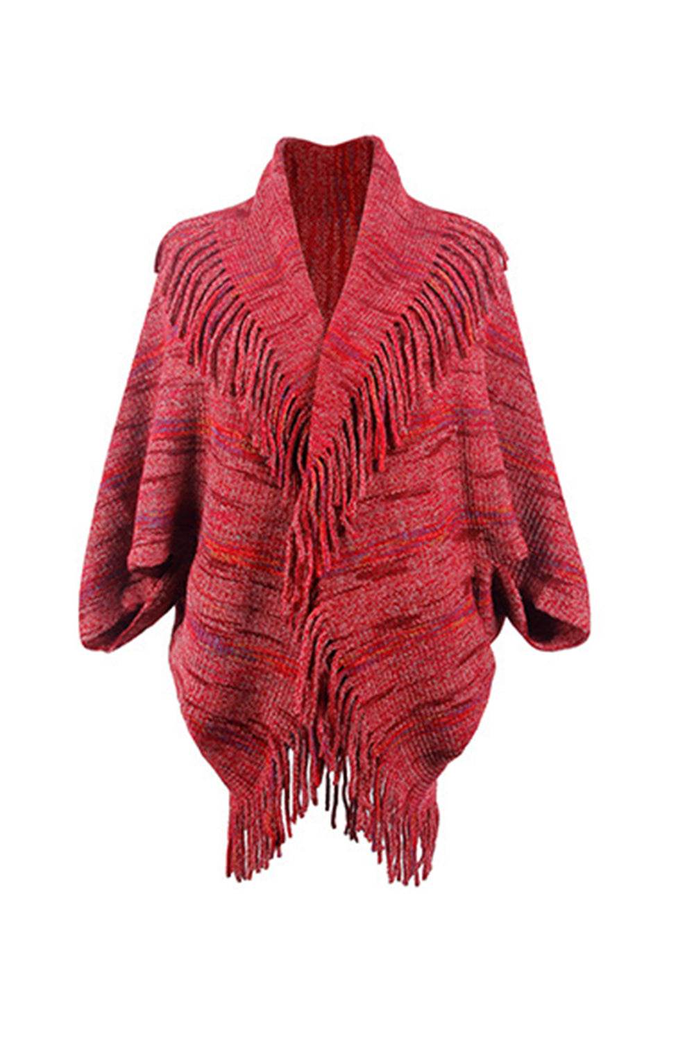 Fringe Detail Printed Poncho - Delanoir