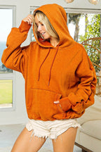 BiBi Ruched Long Sleeve Washed Fleece Hoodie - Delanoir