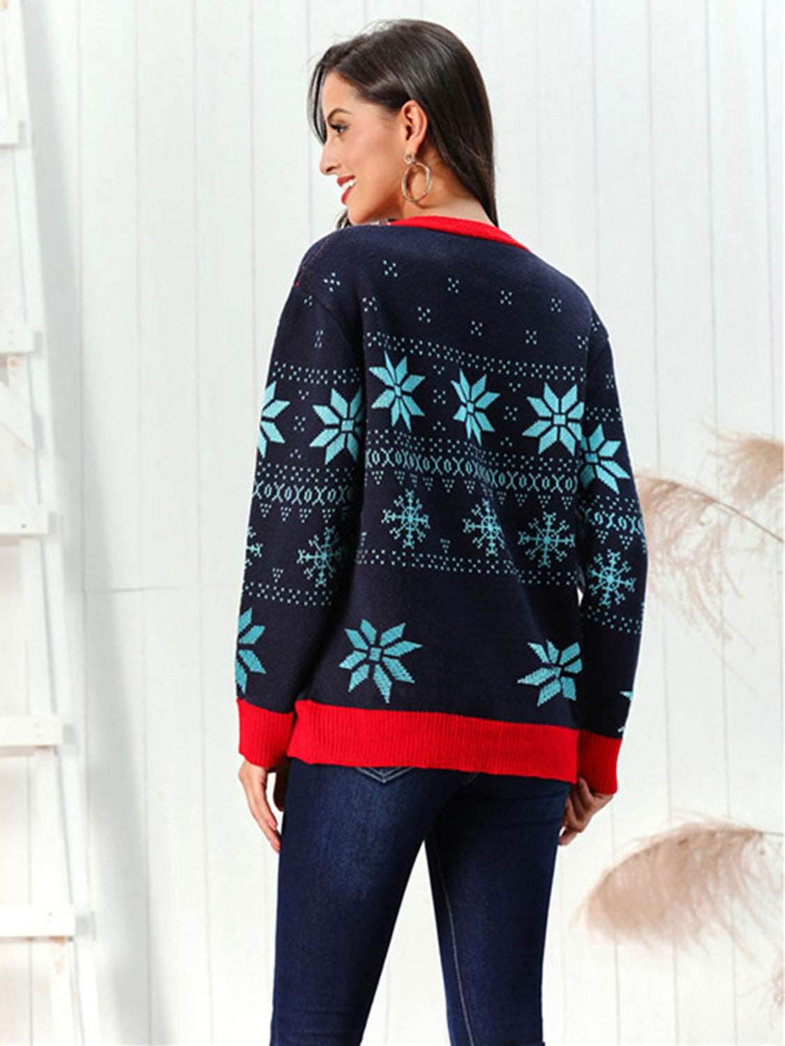Snowflake Pattern Button Down Cardigan - Delanoir