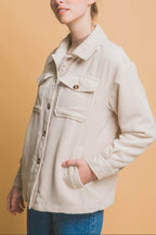 Love Tree Corduroy Button Up Jacket with Sherpa Inside - Delanoir