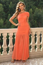 One-Shoulder Ruched Maxi Dress - Delanoir