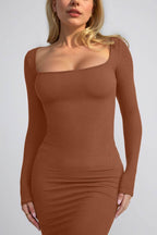 Basic Bae Built-In Shapewear Square Neck Long Sleeve Maxi Dress - Delanoir