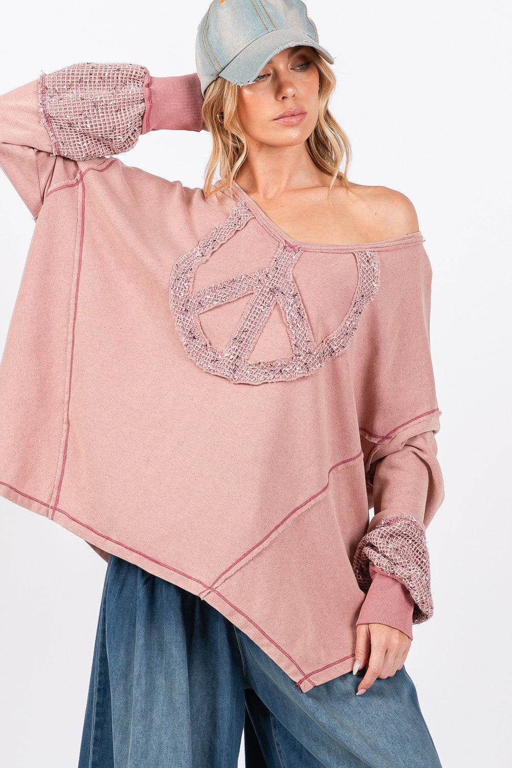 SAGE + FIG Peace Sign Mineral Wash Terry Top - Delanoir