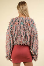 VERY J Shaggy Yarn Knit Zip Up Jacket - Delanoir