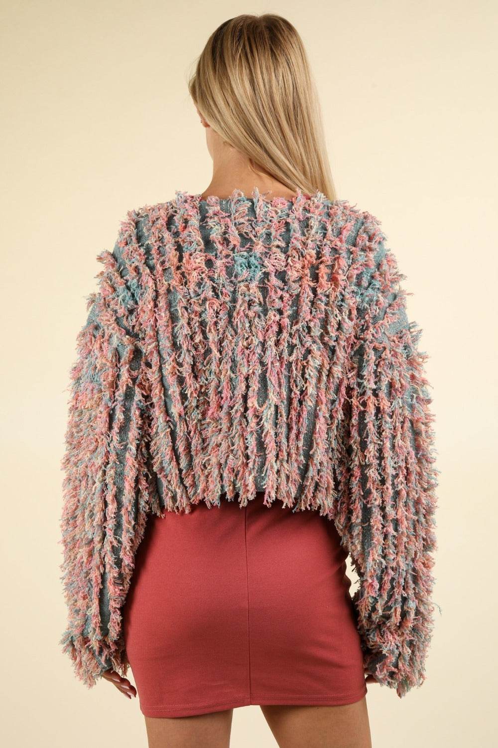 VERY J Shaggy Yarn Knit Zip Up Jacket - Delanoir