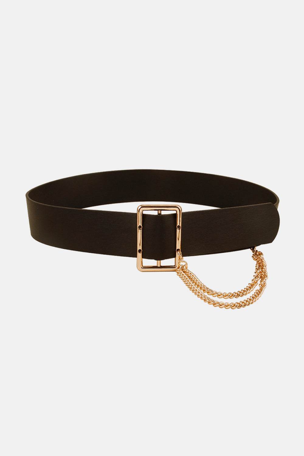 PU Leather Wide Belt with Chain - Delanoir