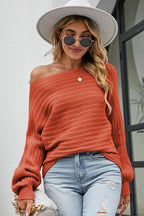 Boat Neck Batwing Sleeve Sweater - Delanoir