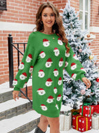 Round Neck Dropped Shoulder Sweater Dress - Delanoir