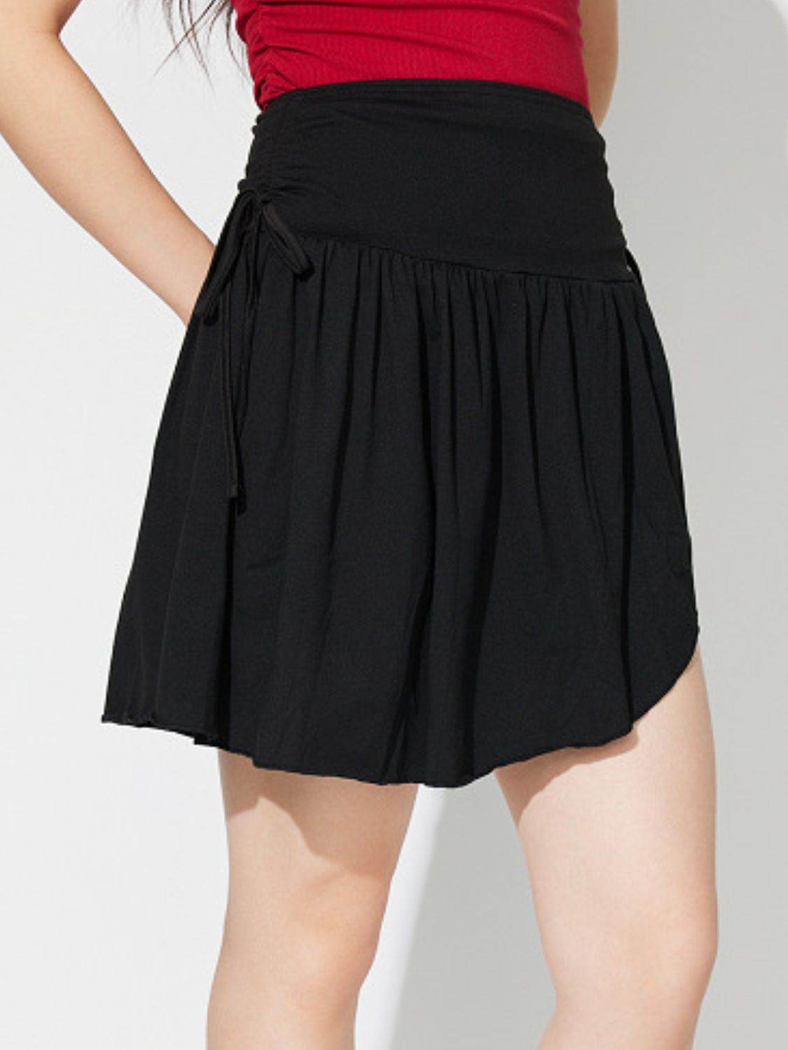 Side Tie Asymmetric Hem Mini Skirt - Delanoir