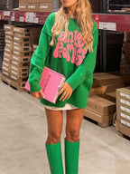 PINKY PROMISE Round Neck Drop Shoulder Sweater - Delanoir