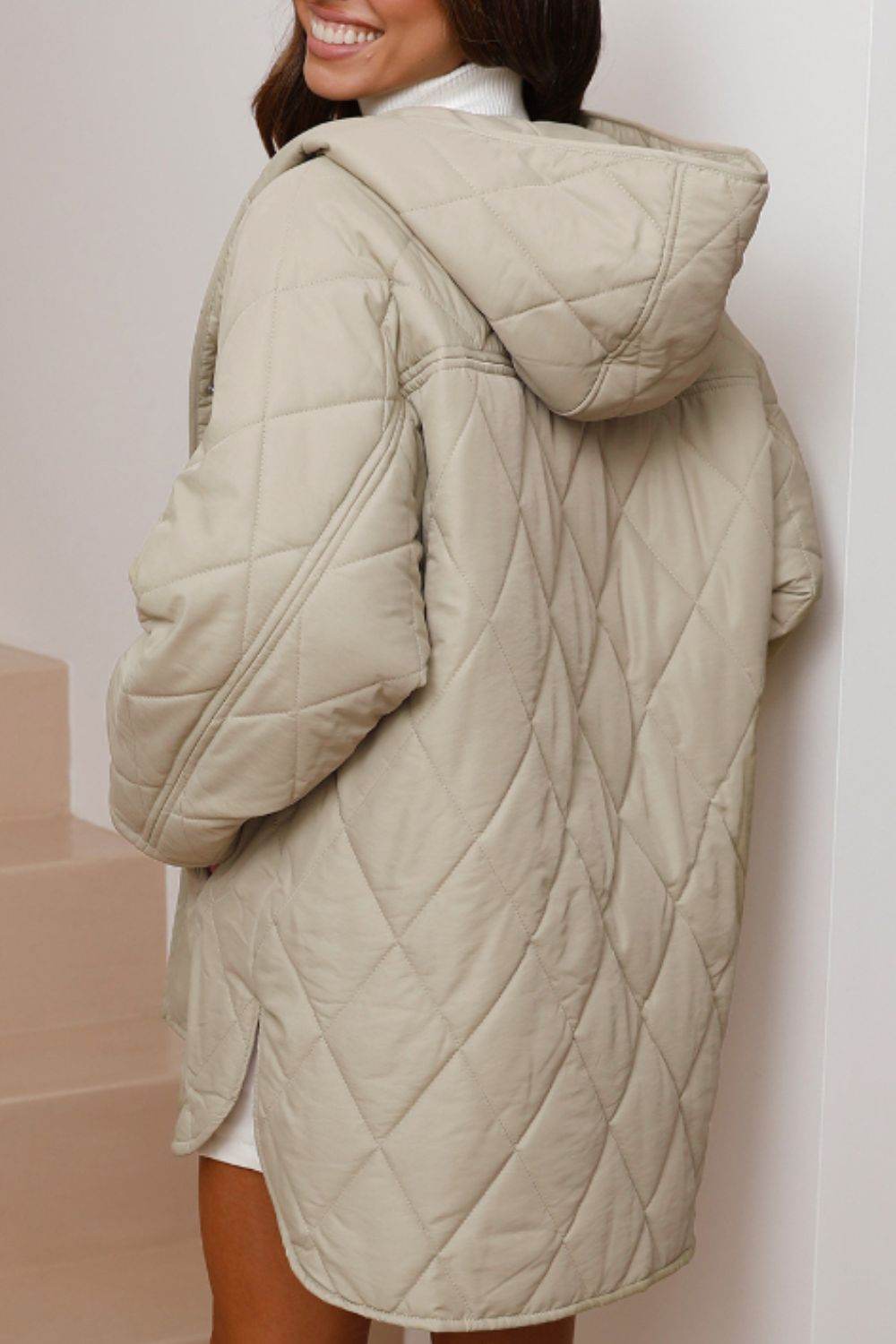 Snap Down Long Sleeve Quilted Winter Coat - Delanoir